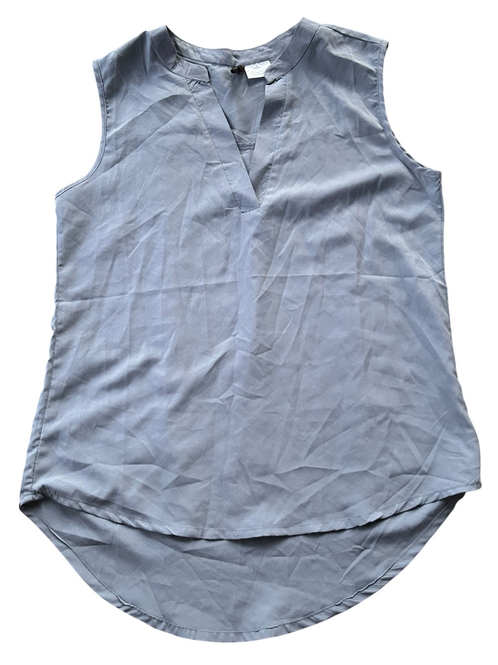 💟Light Blue Sleeveless V-Neck Blouse Top Hi-Low Hem Women’s Small